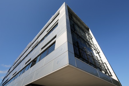 Photograph of the Wolfson Wohl Cancer Research Centre building